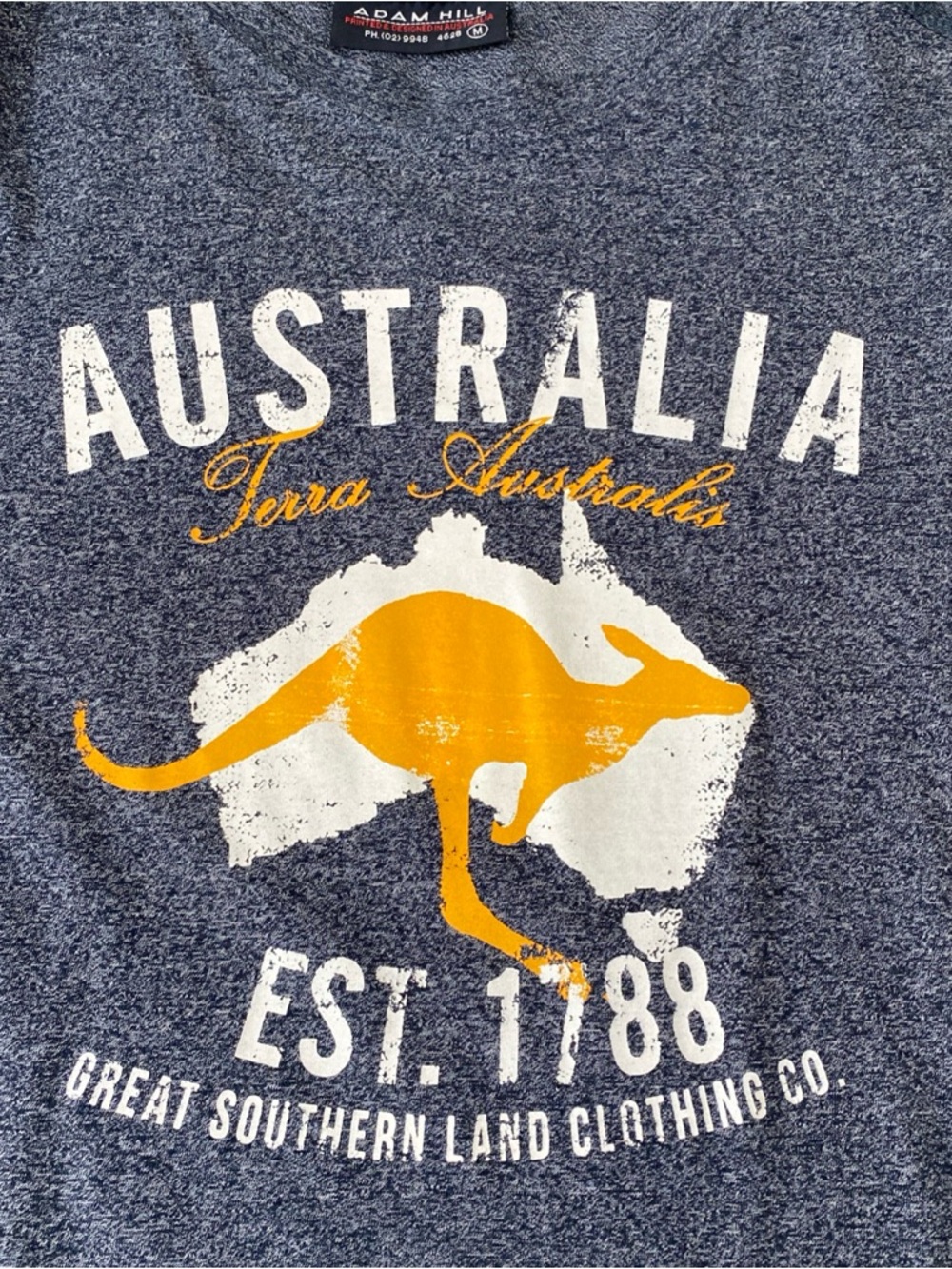 Adams Navy Blue Tee with Yellow Kangaroo Graphic - Picture 6 of 7